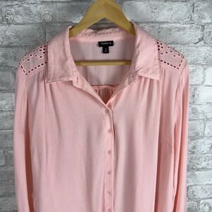 Torrid Button Up Shirt Size 2 2x Pink Long Sleeve Shoulder Cutout  Blouse Top